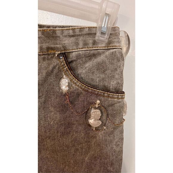 Guess Cameo Custom Made Jeans Brown tone with Leather Trim SZ 6 - Picture 5 of 16